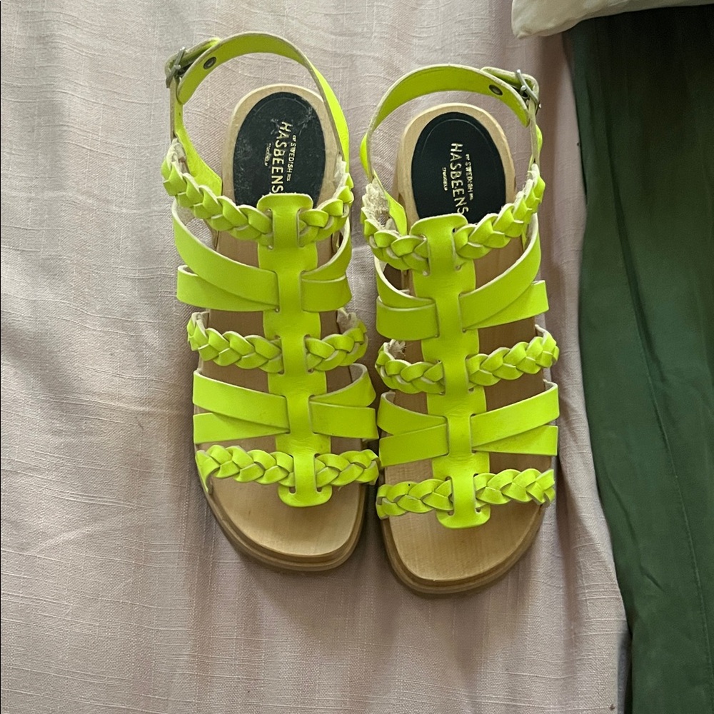 Swedish Hasbeens Neon Yellow Braided Sandals